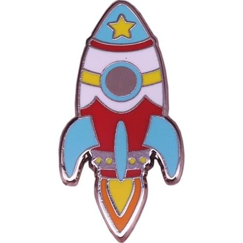 Bright rocket enamel pin retro spaceship badge Kawaii pastel brooch universe stars pin science jewelry
