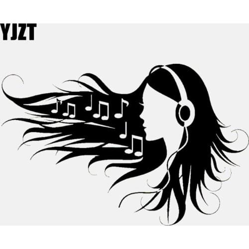 YJZT 14.8CM*10CM Girl in Headphones Music Rock Pop Vinly High Quality Car Sticker C22-0619