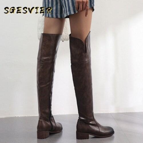 SGESVIER 2020 Autumn Winter Warm Long Boots Microfiber Leather Women Over The Knee Boots Zipper High Heel Night Club Shoes Women