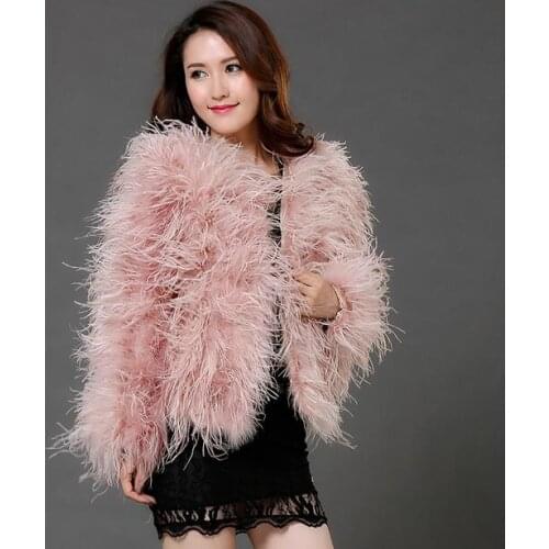 Harppihop fur winter Ostrich fur jacket feather fur coat casual long-sleeved Australia imported fur ostrich jacket free shippin