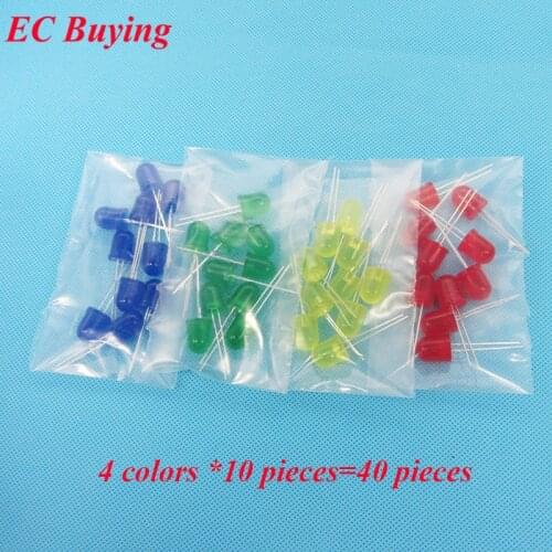 10mm LED 4 Colors Red Blue Yellow Green Diffused Round Light-Emitting Diodes Lamp Bead DIP Plug-in Bulb Assorted Kit 40 pcs /lot