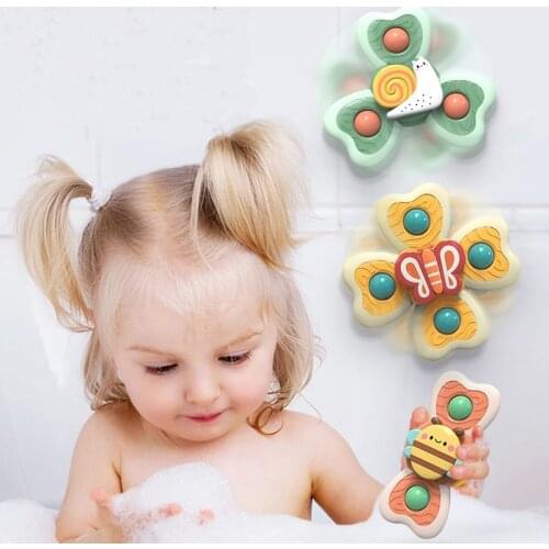 3 Pcs Baby Cartoon Fidget Spinner Toys Bee Butterfly Snail Turn Around Colorful Insect Gyro Relief Stress Educational Toys