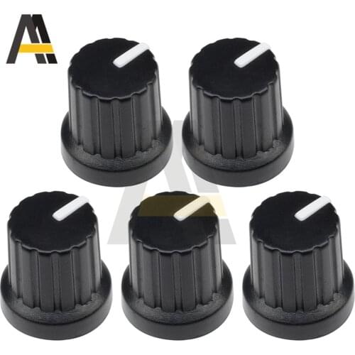5pcs/lot WH148 6mm Shaft Hole Dia Plastic Threaded Knurled Potentiometer Knobs Caps with Insert Fit 1/4" Shaft Potentiometers