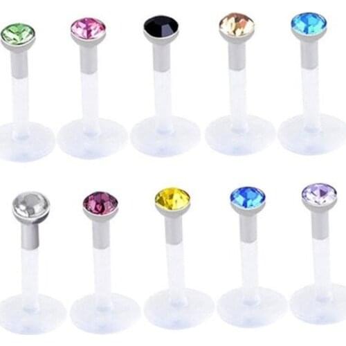 316L Medical Titanium Steel Acrylic UV Soft Rod Colored Sparkling Transparent Lip Studs Jewelry Body Jewelry for Women Labios