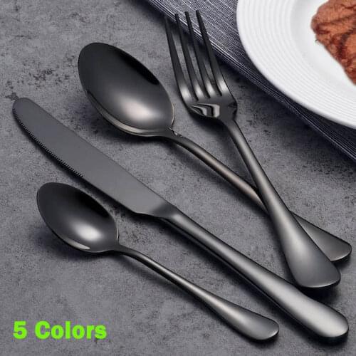 Black Tableware Stainless Steel Spoon 24/16 Pcs Complete Dinnerware Set Steel Black Cutlery Set Sliverware Spoon Fork Knife Kits