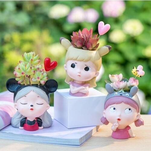 Cute Girl Modeling Personality Flowerpot Creative Cartoon Fleshy Flowerpot Trumpet Plant Pot Succulents Pots Balcony Decorations