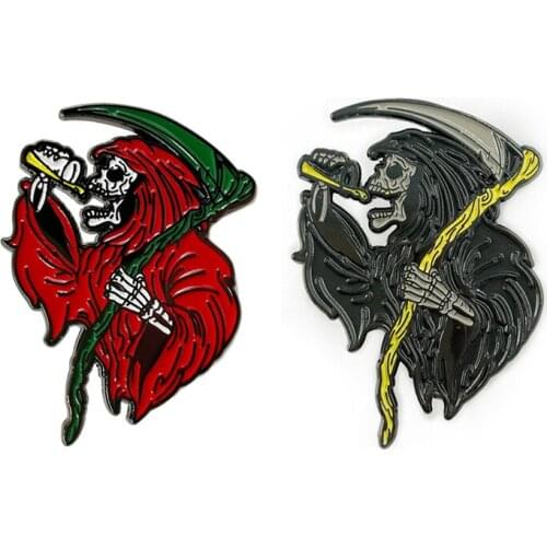 Halloween Sickle Grim Reaper Skull Punk Cartoon Metal Alloy Enamel Clothes Bag Hat Coats Lapel Badge Brooch Pin Accessories
