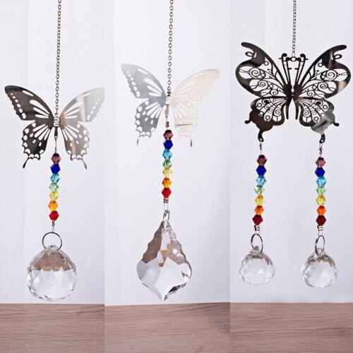Crystal Ball Prism Rainbow Maker Hanging Suncatcher Pendant Decor DIY Butterfly Ornaments Wedding Bead Curtain Accessories