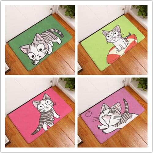 Entrance Door Mats Animal Painting Cute Cartoon Playing Kitten Carpets Anti Slip Bathroom Floor Rugs Decor