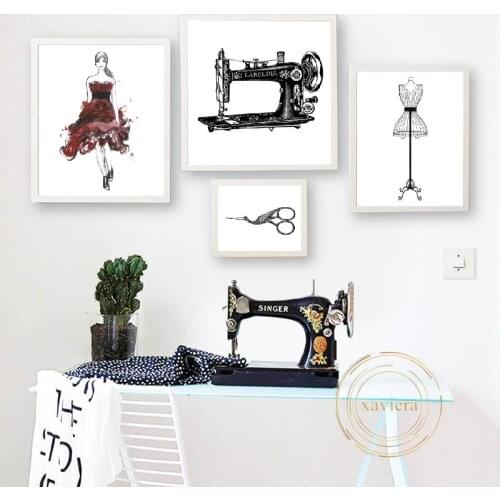 Sewing Machine Mannequin Fashion Poster Modern Minimalist Wall Art Canvas Painting Home Decoration Living Room Clothing Store