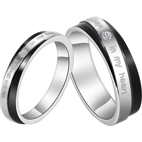 BONISKISS Couples Stainless Steel Rings You Are Always In My Heart Mens Ladies Engagement Promise Ring Wedding Band Dropshipping