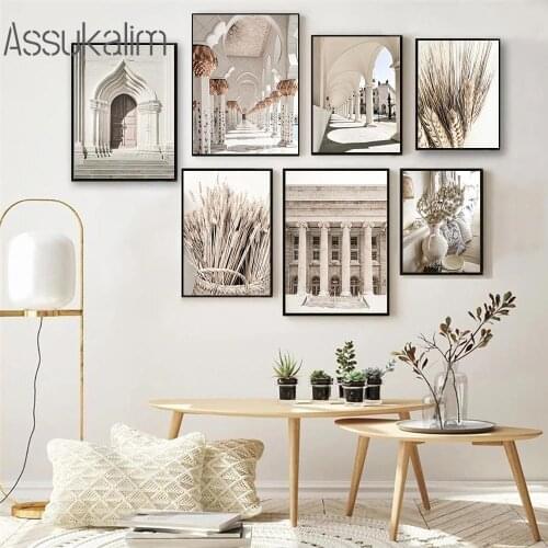 Beige Bohemia Wall Art Canvas Painting Moroccan Architecture Poster Print Wheat Hay Prints Modern Wall Picture Living Room Decor