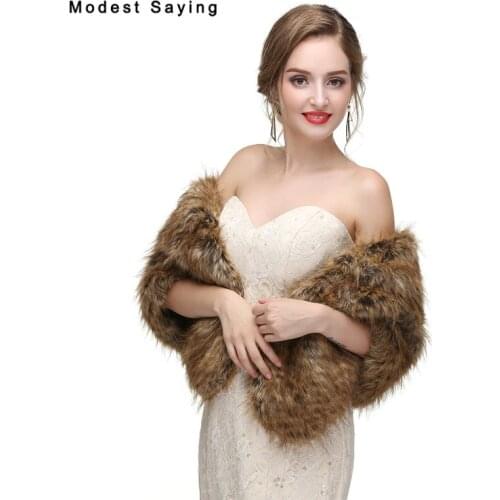 New Arrival Brown Faux Fur Wedding Shawls 2017 Imitation Raccoon Fur Hair Bridal Shrugs Warm Scarf Winter Wedding Accessories