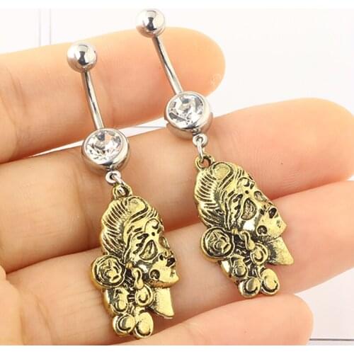 Wholesales Pandent Girl Belly Button rings Navel Piercing Love Heart belly button rings Bar Gold Color Surgical Metal Piercing