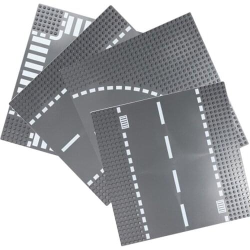 City Road Street Baseplate Straight Crossroad Curve Baseboard Building Blocks Sets Base Plate DIY Bricks Educational Kids Toys