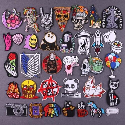 Embroidery/Anime Patch DIY Iron on Patches On Clothes Embroidered Patch Punk/Skull Panda Patches For Clothing Stripe Stickers