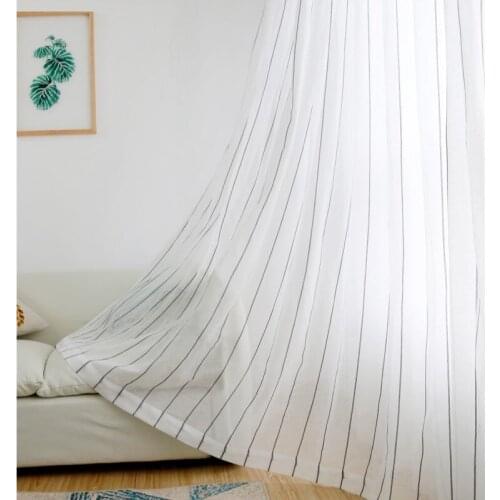 Nordic wind half shading Japan style simple cotton linen striped window screen living room bedroom balcony custom gauze curtains