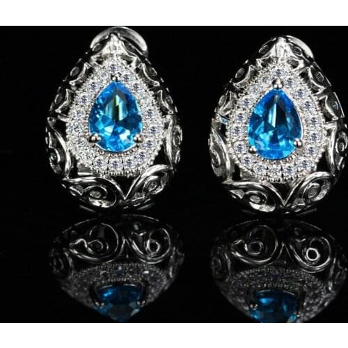 S925 Silver Water Drop Zircon Earrings Gold Electroplated Sapphire Emerald Ruby Gemstone Zircon Stud Earrings Women Fine Jewelry