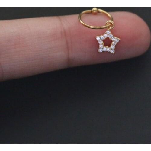 1 PCS Cute Small Micro Pave CZ Hollow Star Charm Ear Cartilage Cuff Gold Color Steel Piercing Circle Earring Ear Hoop Jewelry