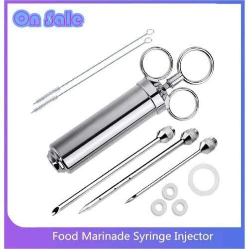 Meat Injector Syringe, 2-oz Marinade Flavor Injector 304 Stainless Steel with 3 Professional Needles,2 Cleaning Brushes and 4 Si