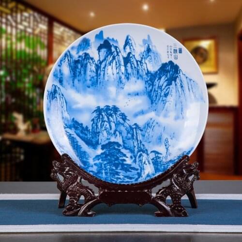 Jingdezhen Blue and White Porcelain Porcelain Decoration Hanging Plate Arrangement Modern Fashion Flower Plate Home