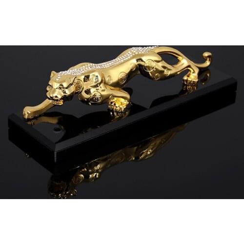 New Golden Leopard Sculpture Car ornaments Animal Decoration Art Alloy leopard Home decoration accessories Business Gift Statue