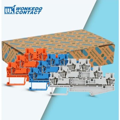 ST 2.5-3L 50Pcs 3 Level Spring-cage Electrical Connectors Triple Layer Wiring Return Pull Din Rail Terminal Block ST2.5-3L