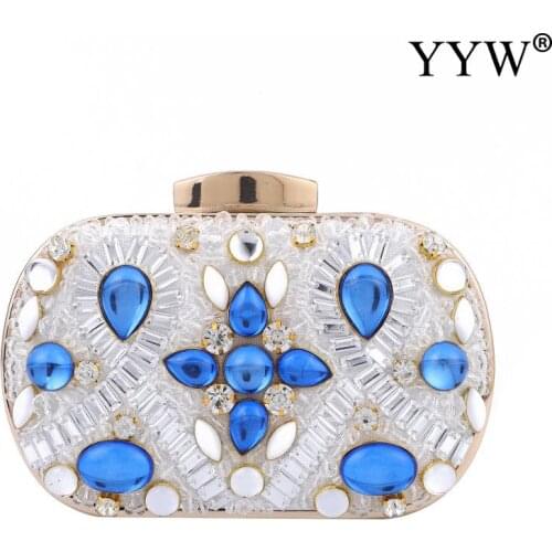 Small Beaded Clutch Bag Purse Elegant Exquisite Sliver Blue Evening Bags Wedding Party Clutch Handbag Metal Chain Shoulder Bags