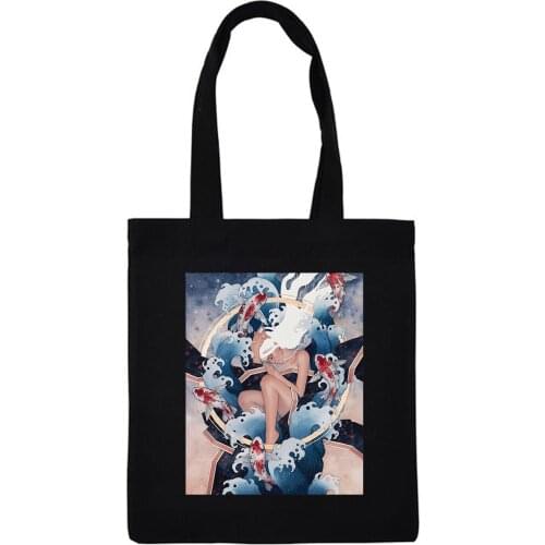 Ulzzang Retro Tote Shopping Bag Japanese Anime Fashion Women Female Foldable Canvas Shoulder Bag Large Capacity College Handbag
