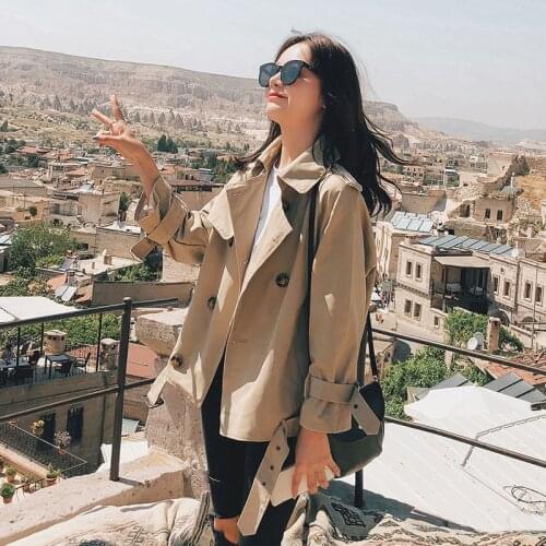 Korean Style Loose Short Women Trench Coat Fashin Casual Turn Down Collar Single Breasted 2021 New Spring Female Windbreaker