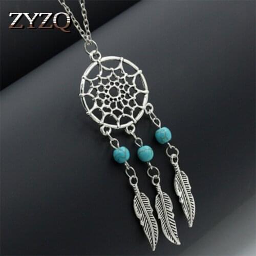 ZYZQ Vintage Enthic Style Feather Pendant Necklace Lovely Tassel Accessories Jewelry With Stone Setting Fashion Necklace Hot