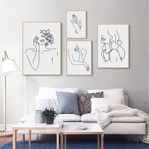 Woman Body Line Art Canvas Painting Abstract Female Print Lady Hands Poster Minimalist Wall Art Pictures Living Room Home Decor