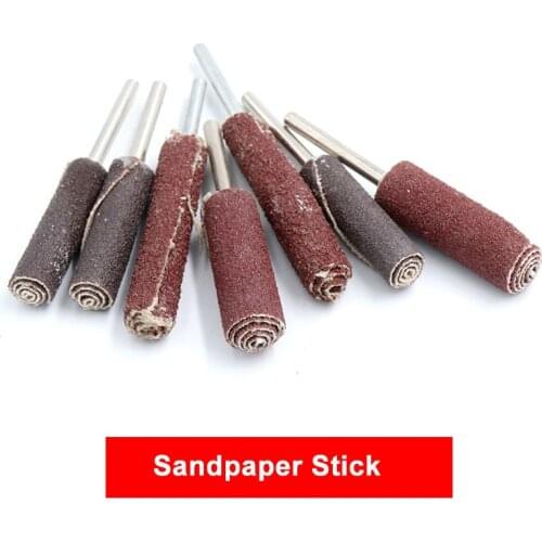 1Pcs Cylindrical Head Sandpaper Stick Steel Shank & Sand Paper For Polishing Grinding Abrasive Grit Burs Stick