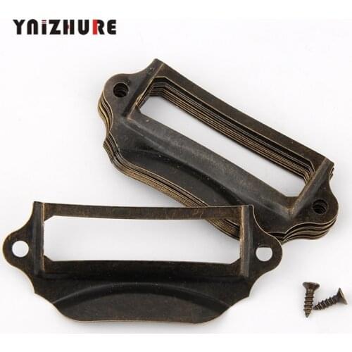 10pcs Antique Brass Metal Label Pull Frame Handle File Name Card Holder For Furniture Cabinet Drawer Box Case Hardware