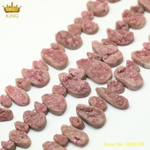 15.5Inch/Strand Natural Geode Druzy Pink Roses Quartz Slab Loose Beads,Top Drilled Freeform Water Drop Crystal Beads DIY Jewelry