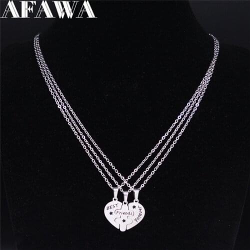 3PCS Best Friend Forever Puzzle Stainless Steel Necklace Silver Color Necklace Jewelry acero inoxidable joyeria N3741S01