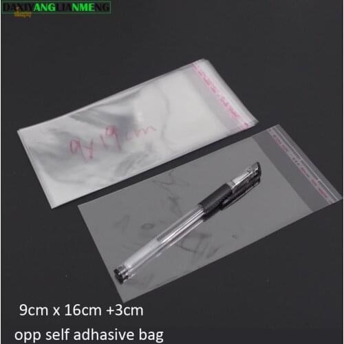 300pcs Clear Resealable BOPP/P/Cellophane Bag 9x19cm(16+3) Transparent OPP Self Adhesive Plastic packaging cosmetic Packing bags