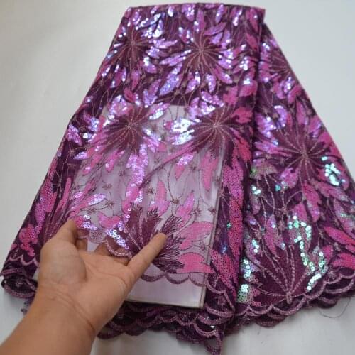 5yards/pc) wonderful plum purple African French net lace with sequins embroidery tulle lace fabric for party dress FLP265