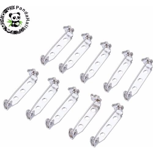 500pcs Iron Brooch Base Bar Pins Back Clip Safty Catch Findings for Jewelry Making Silver Color 27x5x7mm hole:1.5mm Pin: 0.8mm