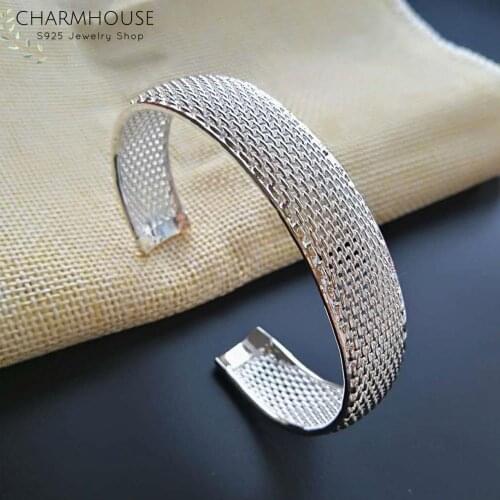 CharmHouse 925 Silver Bangles For Women Brand Cuff Bangle & Bracelet Wristband Pulseira Femme Wedding Jewelry Accessories Gifts