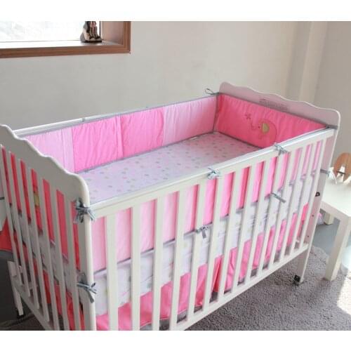 Promotion! 7PCS embroidered Pink crib Baby bedding sets crib bumper set 100% cotton,include(bumper+duvet+bed cover+bed skirt)