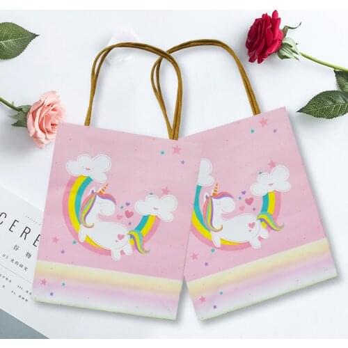 5pcs/lot Unicorn Paper Gift Bags Pink Candy Bag for Unicorn Party Baby Shower Birthday Candy Box Birthday Party Supplies