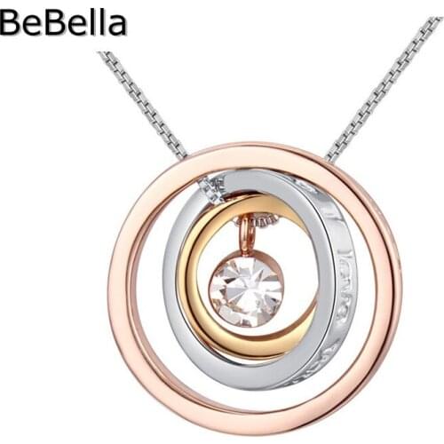 BeBella 3 metal color concentric circles pendant necklace with Czech crystals fashion jewelry for women girl Wedding gift