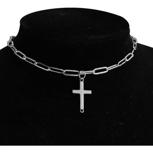 Rock Stainless Steel Choker Necklace Box Chain On The Neck Punk Jewelry Mujer Key Lock Cross Pendant Necklace For Women Gift