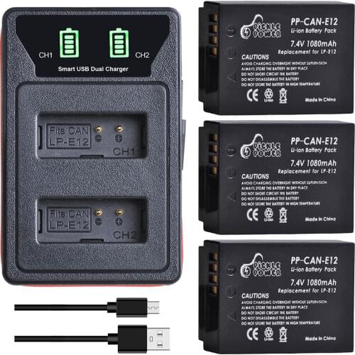 LP-E12 LP E12 LPE12 Battery + LED USB Dual Charger for Canon EOS M EOS M10 M50 M100 100D Kiss X7 Rebel SL1