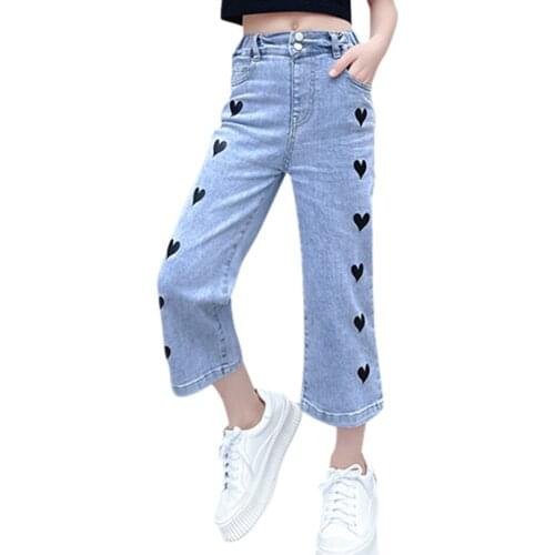 Jeans For Girl Heart Pattern Jeans For Girls Casual Style Kids Jeans Summer Childrens Clothing 6 8 10 12 14