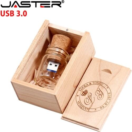 JASTER USB 3.0 wooden cork drifting bottle flash drive pendrive 4GB 8GB 16GB 32GB 64GB wishing bottle wedding gift customer LOGO