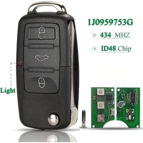 Bilchave 10pcs For VW Volkswagen Skoda Seat Altea Ibiza Leon Toledo FOB 3Buttons 434Mhz ID48 Chip Flip Remote Car Key 1J0959753G
