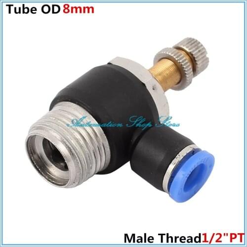 5PCS SL Throttle Valve 1/2"PT Male Thread to 8mm OD Tube Air Pneumatic L Style Quick Joint Coupler SLA8-04