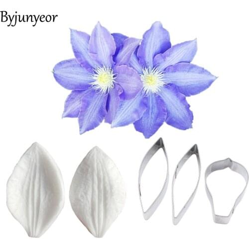 Clematis Flower Petal Veiners Silicone Molds Fondant Sugarcraft Gumpaste Resin Clay Water Paper Cake Decorating Tools CS282